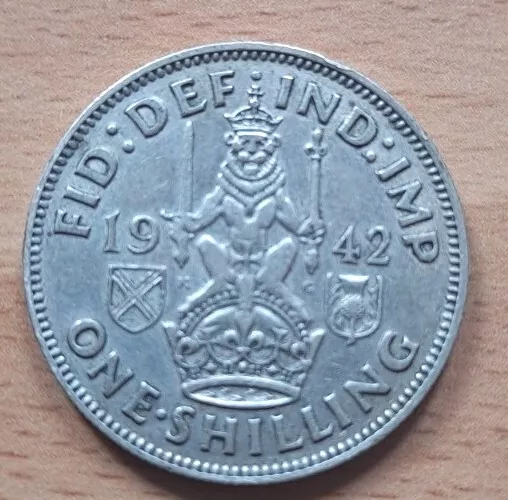 1942 GEORGE VI  SILVER SCOTTISH SHILLING  ( 50% Silver )  British 1s Coin