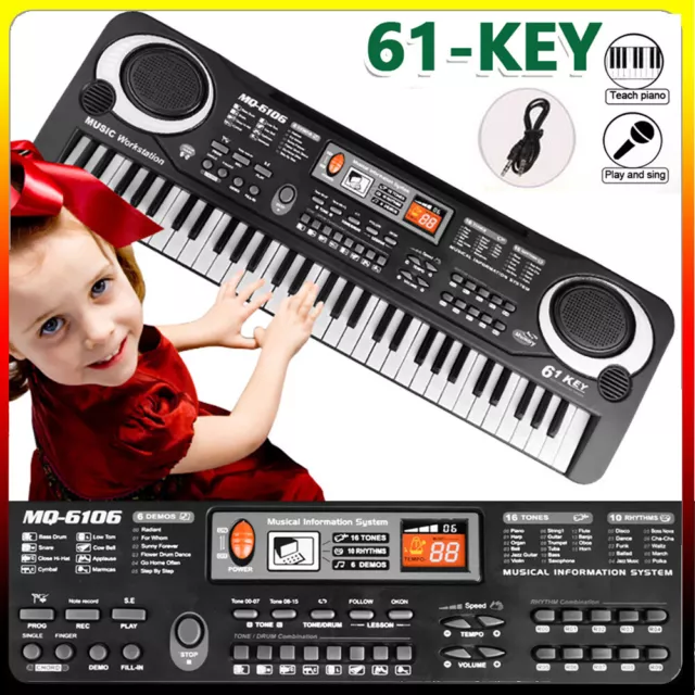 Kinder Keyboard Einsteiger 61Tasten Digitales Piano Klavier Lern mit Mikrofon DE