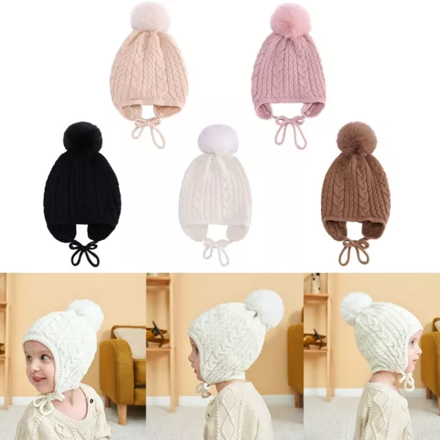 Cute Solid Color Ear Protection Cap Baby Knitted Hat Beanie Cap Warm Hat