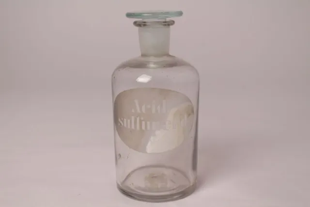 Apotheker Flasche Medizin Glas Acid. sulfur. crd antik Deckelflasche Email