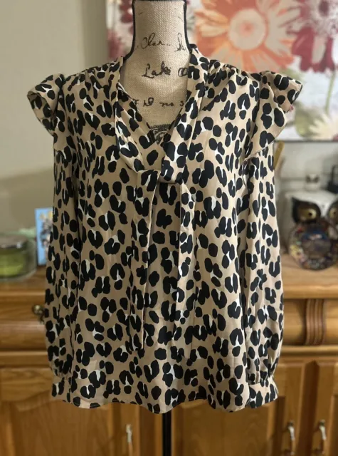 Kate Spade New York Forrest Feline Leopard Print Tie Neck Blouse Size Large