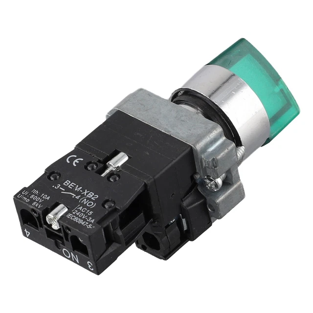 22MM 220V 10A LED Rotary Switch with Green Light and Self Locking Knob ...