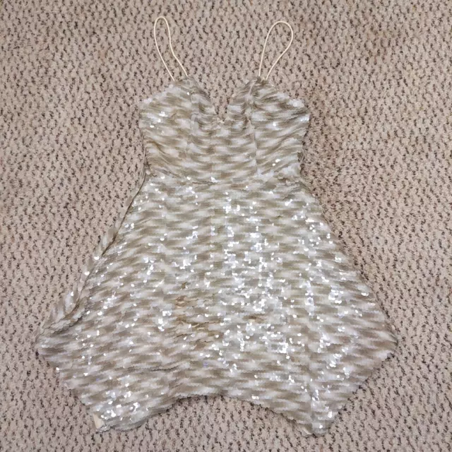 NBD Moonstone Sequin Mini Cocktail Dress in Ivory & Nude X-Small NWT