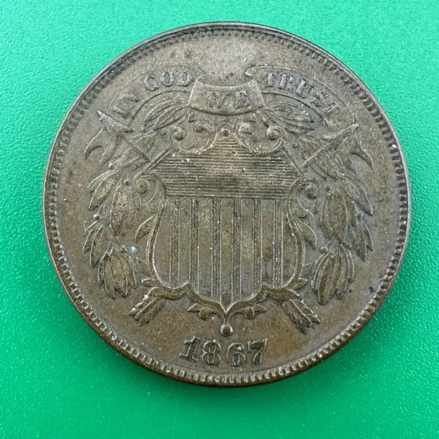 1867 2¢ Two Cent Piece US Type Coin - AU Condition