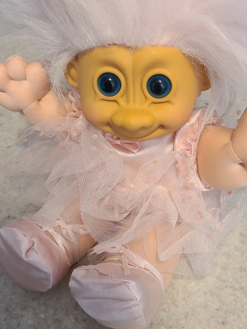 Vintage Russ Berrie Troll Ballerina 12 Inches Tall Pink Polka Dot Tutu Cute. New