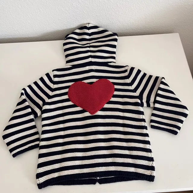 Baby Gap Love Garter Sweater Cardigan Navy Striped Red Heart 18-24 Months NWT