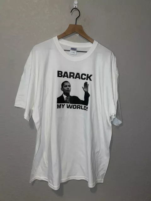 Y2K Gildan Barack Obama My World President White Shirt Graphic 2000s 2XL XXL