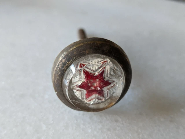 Antique Victorian Glass & Brass Red Picture Hanger Nail 1.5"
