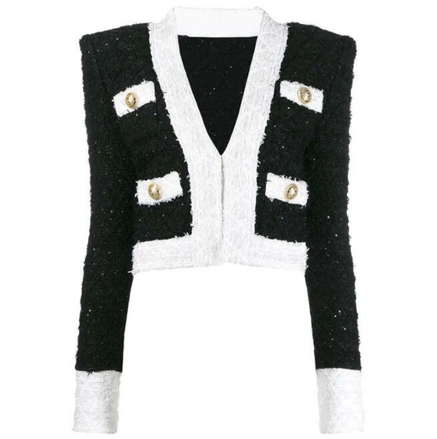 Donna Design Ispirato Lusso D'Oro Bottoni Classico Corto Blazer