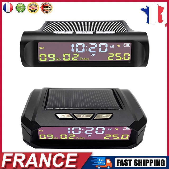 TPMS Look Solar LCD Car Auto Digital Clock with Date In-Car Temperature Display