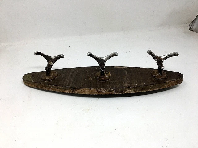Old Wooden Brass Coat Hanger Hook Wall Fix Tie Hanger 3 Hook Handcrafted 4