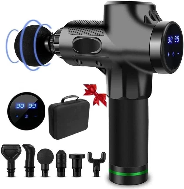 Masseur Pistolet Portatif 30 Accelère,6 Embouts,Cadeau Étui,Douleur Soulage,Étui