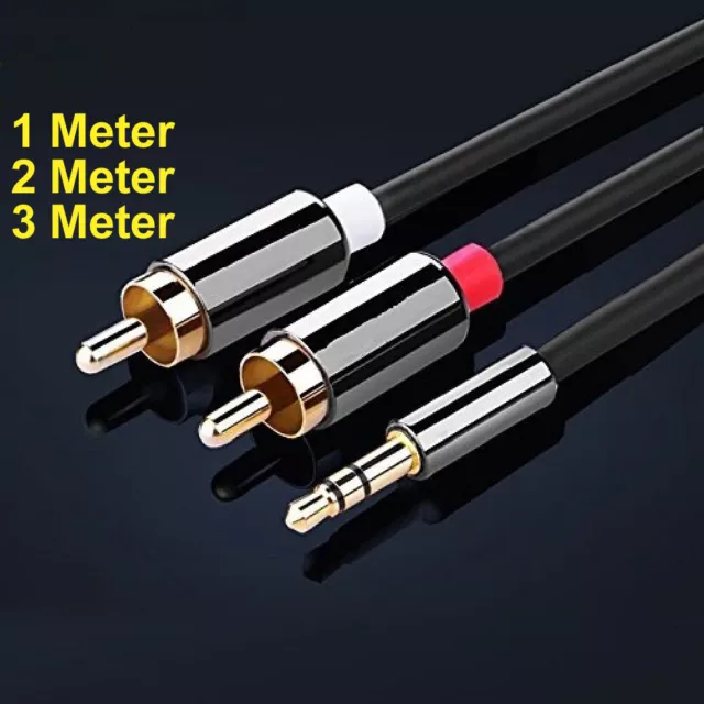 1Meter 2M 3M Male to Male Jack Plug to TWIN 2 X RCA Phono Audio Cord Gold Cable