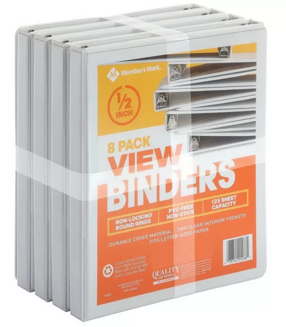 Member's Mark 1/2" Round-Ring View Binder,White-Case of 32 binders (4 x 8 packs)