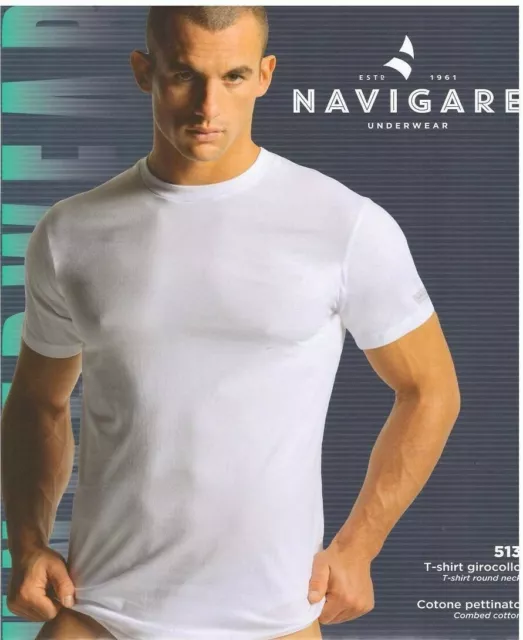 3 T-Shirt Maglie Intime Uomo Girocollo Maniche Corte Cotone Navigare Art.513