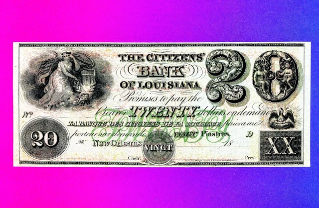 Louisiana New Orleans Citizens Bank $20 Bilingual Perfect Margins HIGH GRADE UNC