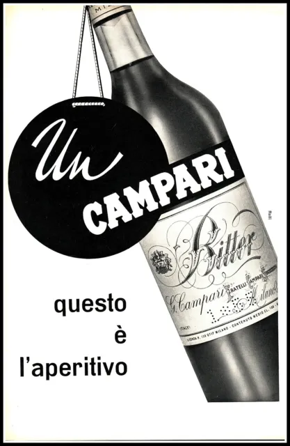 Pubblicita' 1954 Campari Bitter Aperitivo Drink Bar Cocktail Bottiglia Milano