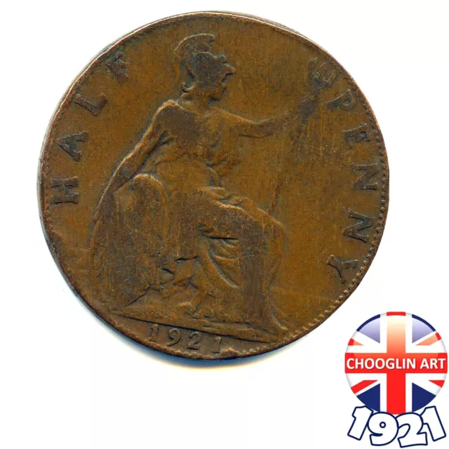 A BRITISH 1921 GEORGE V HALFPENNY coin, 103 Years Old!