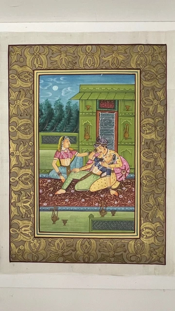 Indien Image Gouache Peinture Vintage Main Peint Sur la Soie