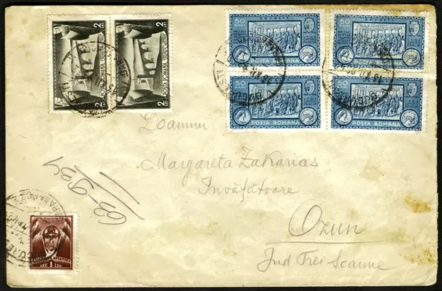 Romania 1938 cover with  4 stamps "DROBETA" @Bucuresti to OZUN