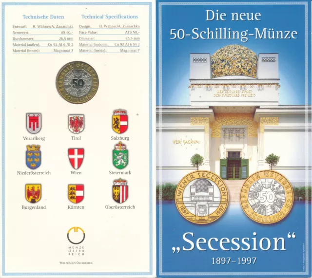 Austria / Österreich - 50 Schilling 1997 UNC - Gedenkausgabe. Wiener Secession