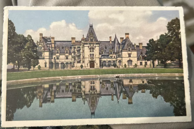 Biltmore Estate House Front View & Reflection Pool Asheville NC Vintage Postcard
