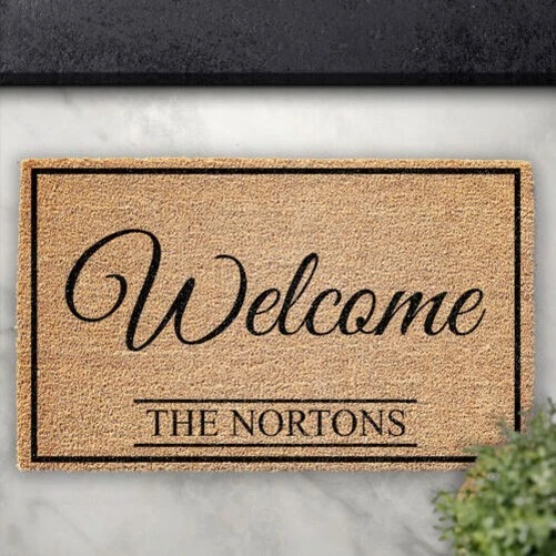 Personalizzato Zerbino Add Tua Famiglia Nome Welcome Beige Cocco Tappetino