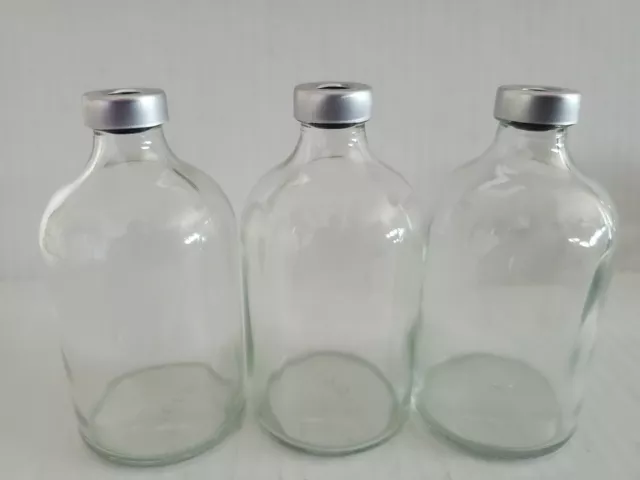 3ct USP 100 ml Clear Vials with Silver Crimp tops & Gray butyl plugs