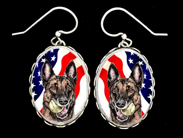 Malinois American Flag Original Art Earrings