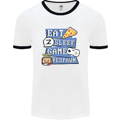Gaming Eat Sleep Game Respawn Gamer Arcade Mens White Ringer T-Shirt