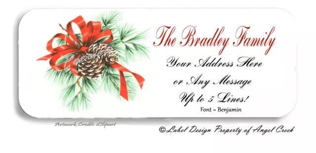 Classic Holiday Christmas Ribbon Pinecone Personalized Return Address Labels