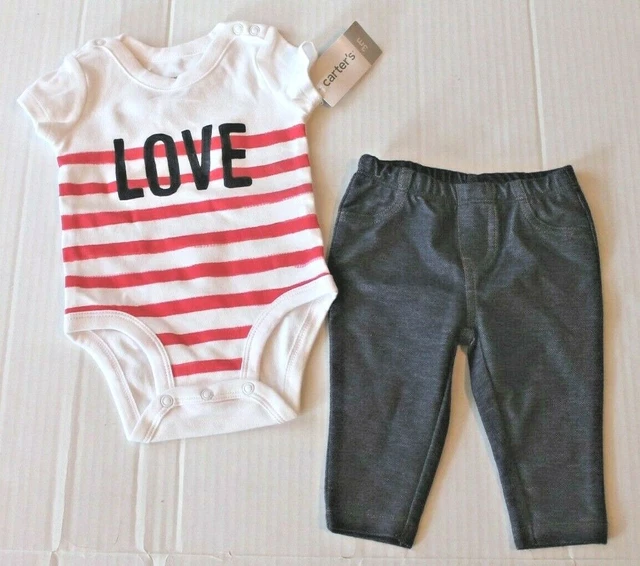 Carter's USA LOVE 2-Piece Bodysuit & Pants Outfit Infant Baby Girl 3 Months NEW