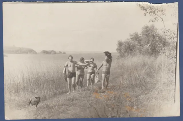 Guys and girls in nature, naked torso, bulges, swimsuit, trunks Vintage Photo