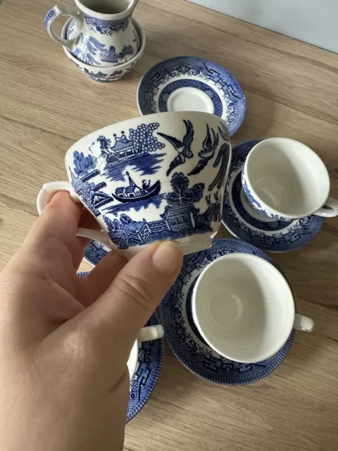 Vintage / Retro Churchill Asian Design cup and saucer set. Blue Willow. Teacups