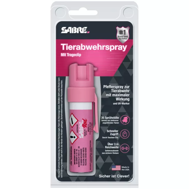 Sabre-Red Pfefferspray Pink starkes KO-Spray Abwehrspray in Handtaschen Format