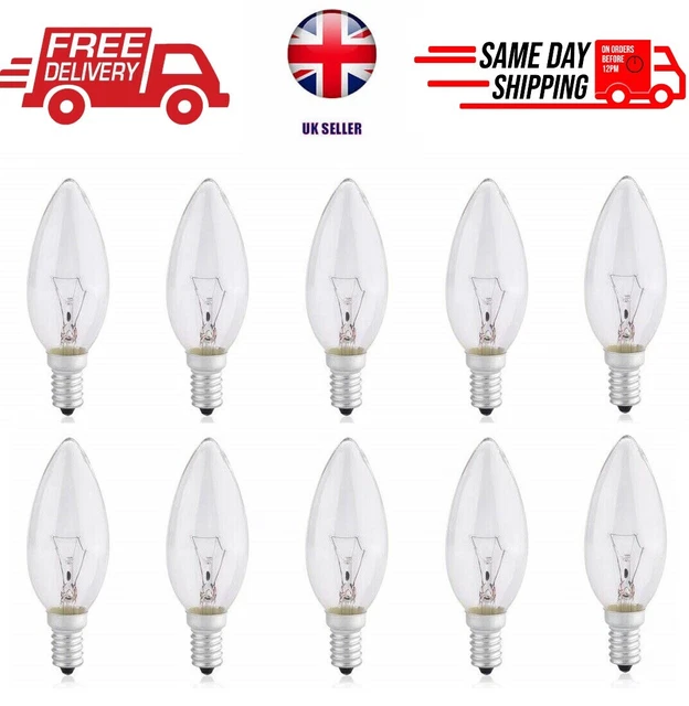 E14 B22 Kerzenlicht Glühbirnen 40W 60W klar dimmbar 10er-Pack SES Bajonett UK LAGER