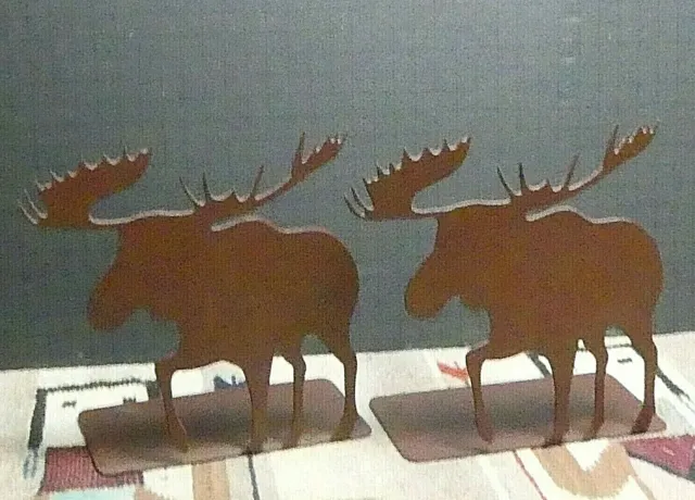 Pair Of Moose Silhouette Metal Bookends USA Made Great Cabin Décor Excellent!