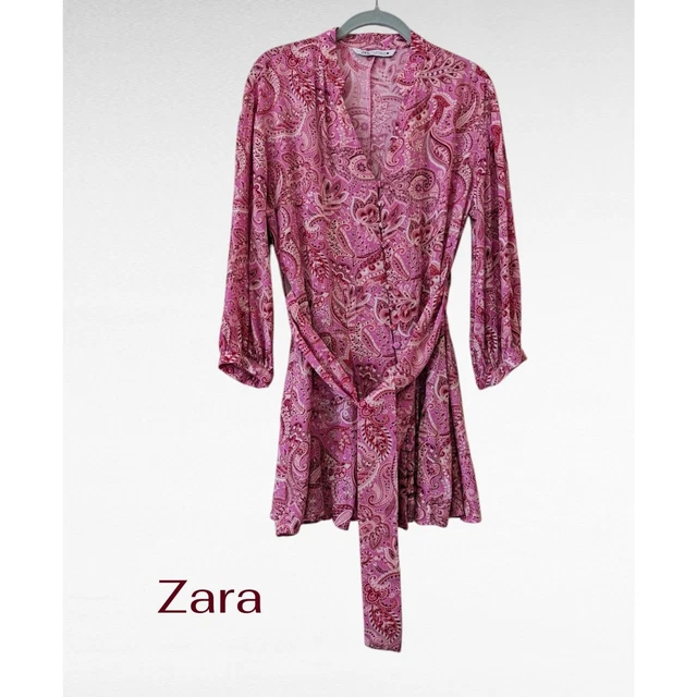 zara pink paisley dress ZARA NWT SS21 WOMAN PAISLEY PRINT PINK MIDI V NECK DRESS 559/058 **RUNS BIG XS