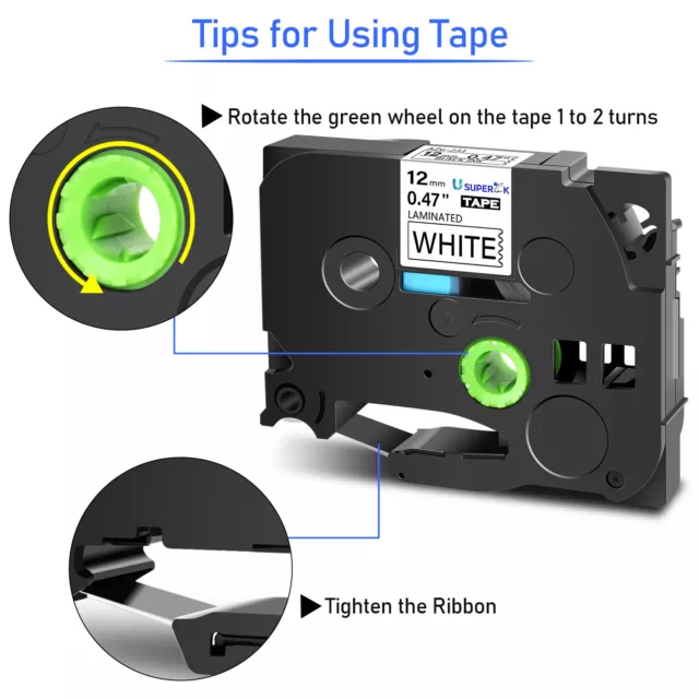 4PK 12mm Label Tape For Brother P-Touch Cube H110 TZ-231 TZe-231 Black on White 3