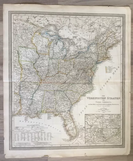 1849 Large German Map Of Usa East Coast By Weiland 61Cm X 53Cm