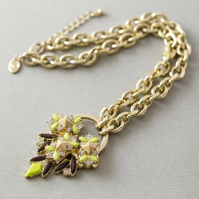 Charming Charlie Colorful Rhinestone Gold Tone Chain Statement 16-17" Necklace