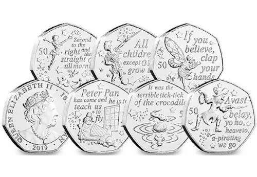2019 Isle of Man Peter Pan 50p coins