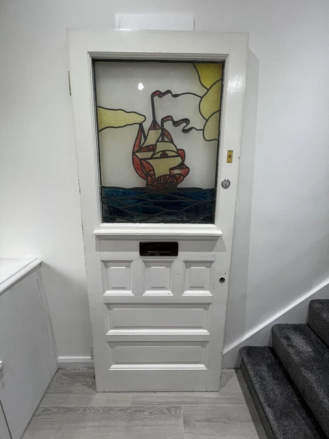 Beautiful 1940s front door. Maybe 1930s Or 1940s. Art Deco. White.