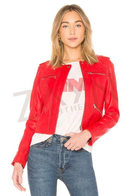Veste Bomber En Cuir D'agneau Rouge Zafy Leather - Slim Fit, Fait Main, Neuf Avec étiquette