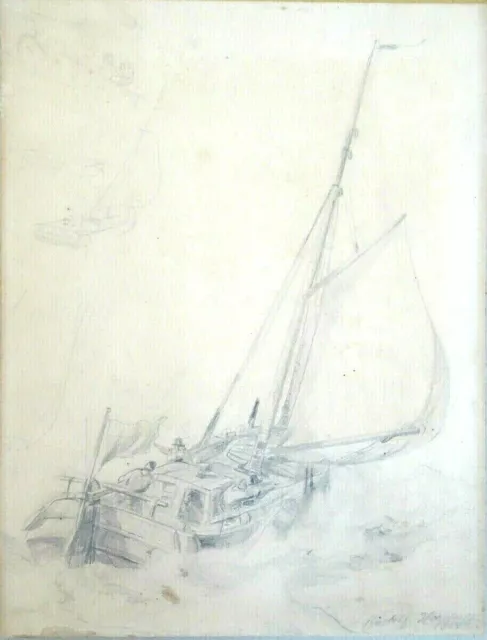 Rudolf Hardorff Hamburg Marinemaler Stümische See Gemäldestudie In Blei 1853