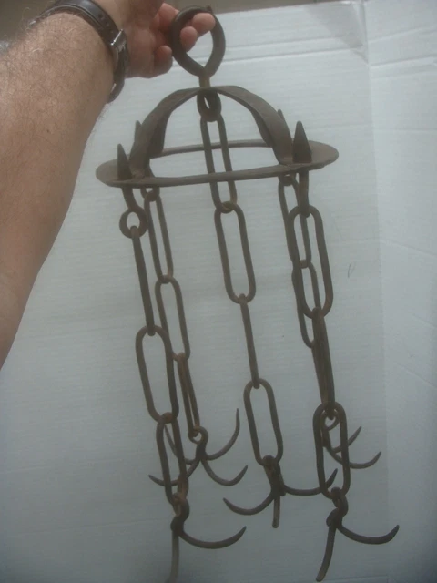 ANTIQUE PRIMITIVE HAND FORGED MEAT HOOKS HANGER wrought Iron Butcher Smokehouse 2