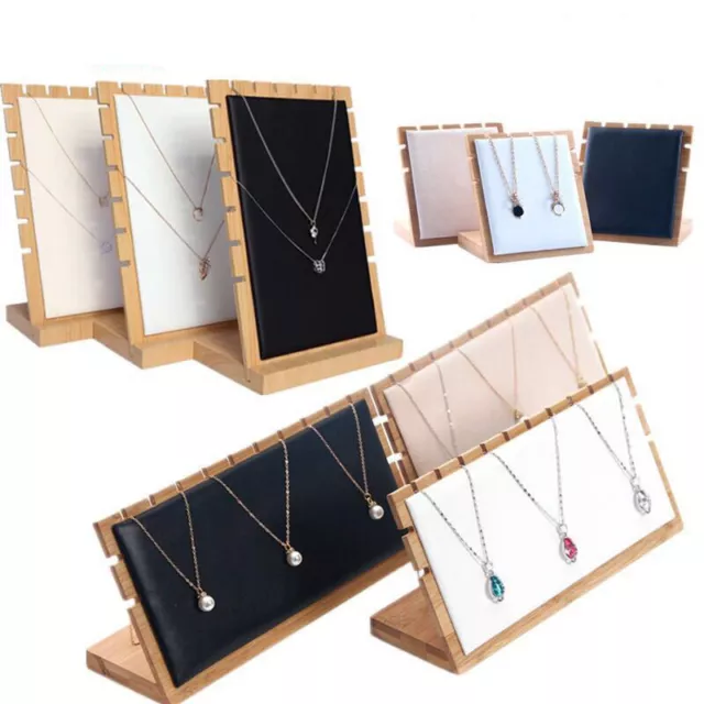 Bamboo Leather Jewelry Display Stand Showcase for Necklace Pendant