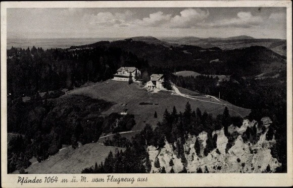 Ak Bregenz am Bodensee Vorarlberg, Fliegeraufnahme vom Pfänder Hotel - 3472986