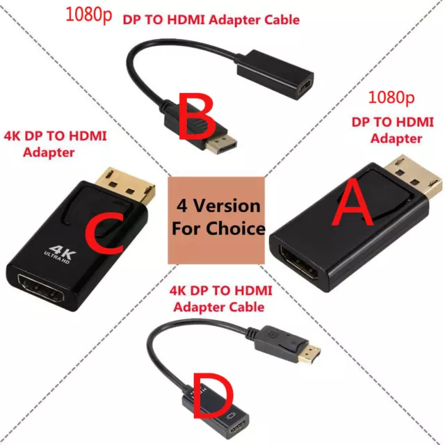 Adaptador DisplayPort DP macho a HDMI hembra convertidor HD TV cable video audio