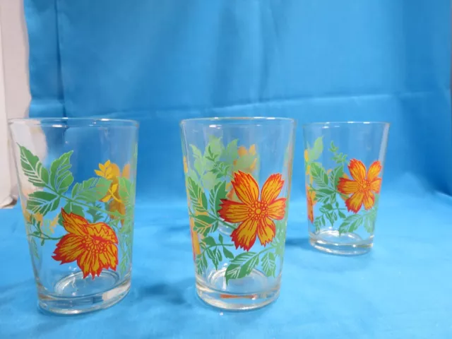 Mid Century Modern Juice Glasses Flower Or  Salem, Maple Leaves Set 4 Matching